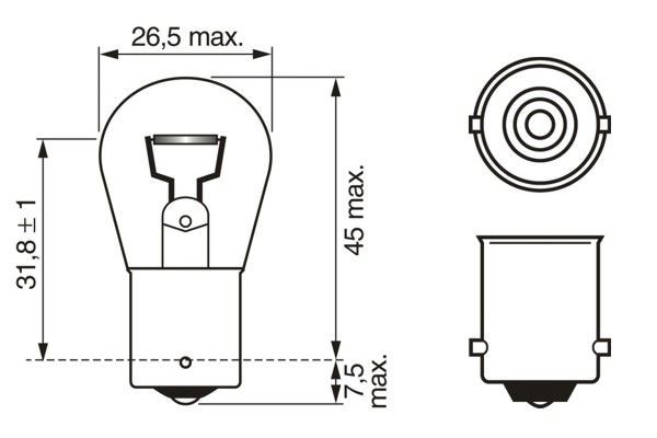 Glödlampa BOSCH Pure Light WS P21W BA15s, Fram, Bak, Sidomonterin BOSCH