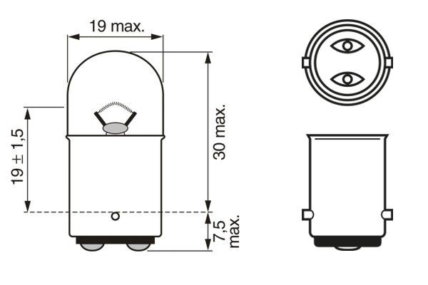 Glödlampa BOSCH Pure Light WS R5W BA15d, Bak, Fram, Sidomontering BOSCH