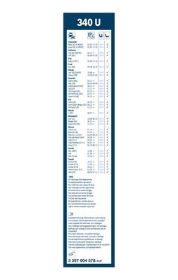 Torkarblad, Bak, Fram, Förarsida, Mitt, Passagerarsida BOSCH