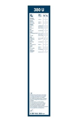 Torkarblad, Fram, Bak, Förarsida, Sidoinstallation, Passagerarsid BOSCH