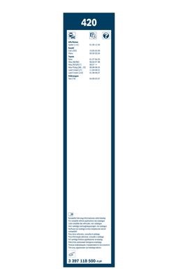Torkarblad, Fram, Bak, Sidoinstallation Bosch Twin 3 397 118 500 BOSCH