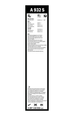 Flatblade-torkarblad, Fram, Sidoinstallation Bosch 3 397 118 932 BOSCH