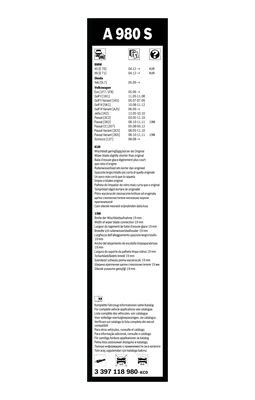 Flatblade-torkarblad, Fram Bosch 3 397 118 980 BOSCH