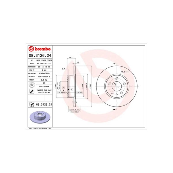 Bromsskiva Solid, Bakaxel Brembo Coated disc line 08.3126.21 BREMBO