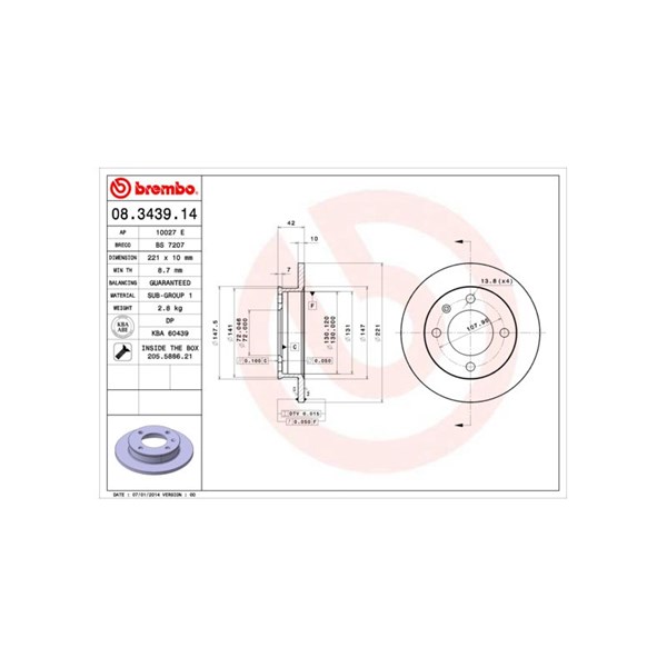 Bromsskiva Solid, Framaxel Brembo 08.3439.14 BREMBO Bromsskiva Solid, Framaxel Brembo 08.3439.14 BREMBO