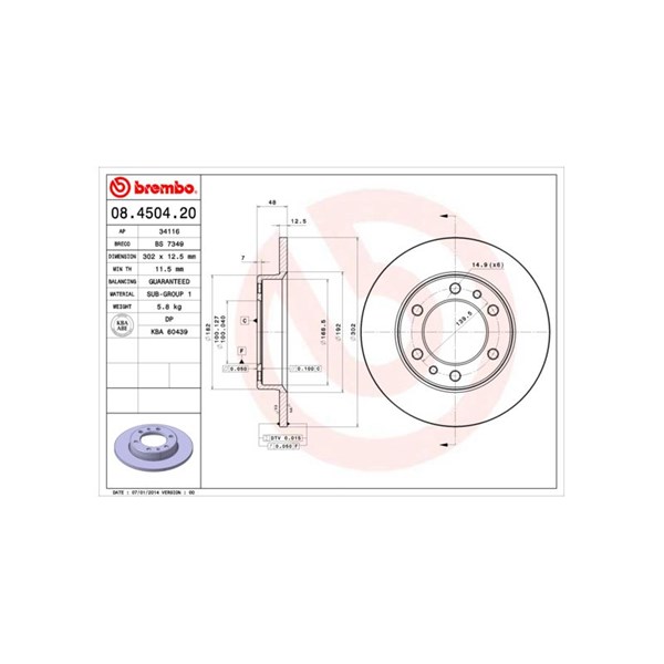 Bromsskiva Solid, Framaxel Brembo 08.4504.20 BREMBO