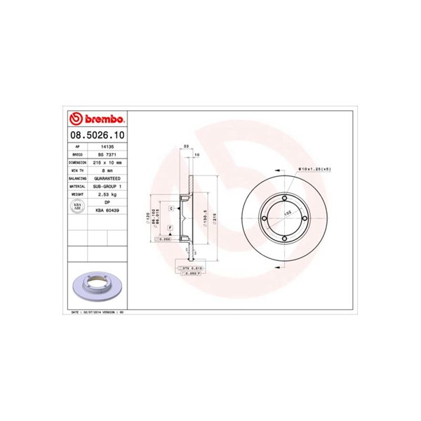 Bromsskiva Solid, Framaxel Brembo 08.5026.10 BREMBO