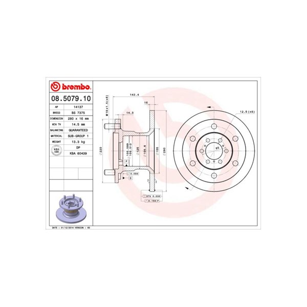 Bromsskiva Solid, Framaxel Brembo 08.5079.10 BREMBO