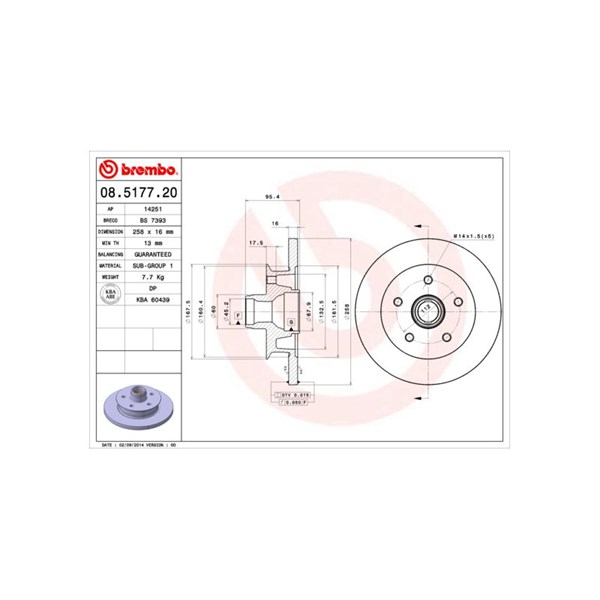 Bromsskiva Solid, Framaxel Brembo 08.5177.20 BREMBO