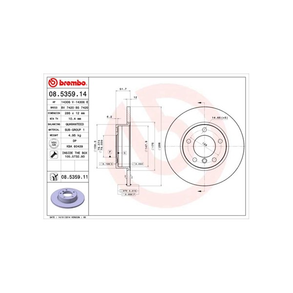 Bromsskiva Solid, Framaxel Brembo Coated disc line 08.5359.11 BREMBO