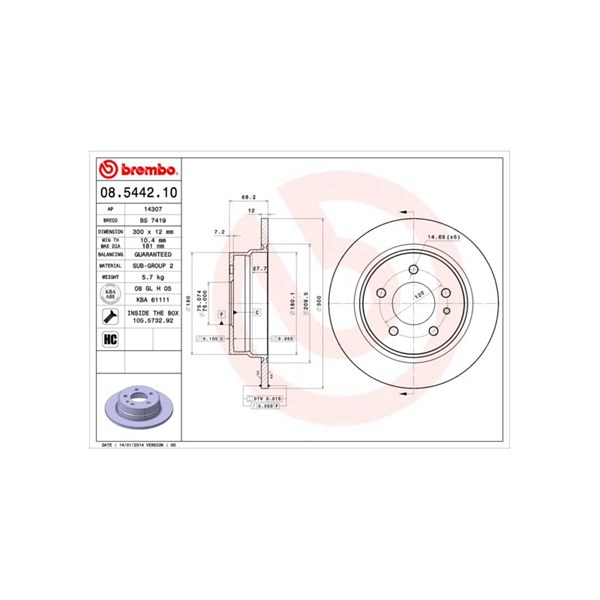 Bromsskiva Solid, Bakaxel Brembo 08.5442.10 BREMBO Bromsskiva Solid, Bakaxel Brembo 08.5442.10 BREMBO