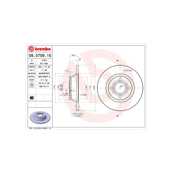 Bromsskiva Solid, Framaxel Brembo 08.5709.10 BREMBO