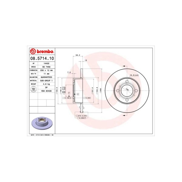 Bromsskiva Solid, Framaxel Brembo 08.5714.10 BREMBO