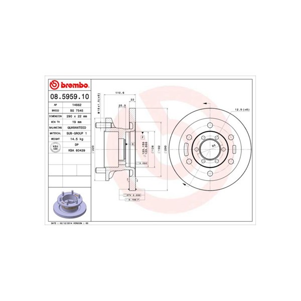 Bromsskiva Solid, Framaxel Brembo 08.5959.10 BREMBO