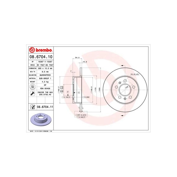 Bromsskiva Solid, Bakaxel Brembo Coated disc line 08.6704.11 BREMBO