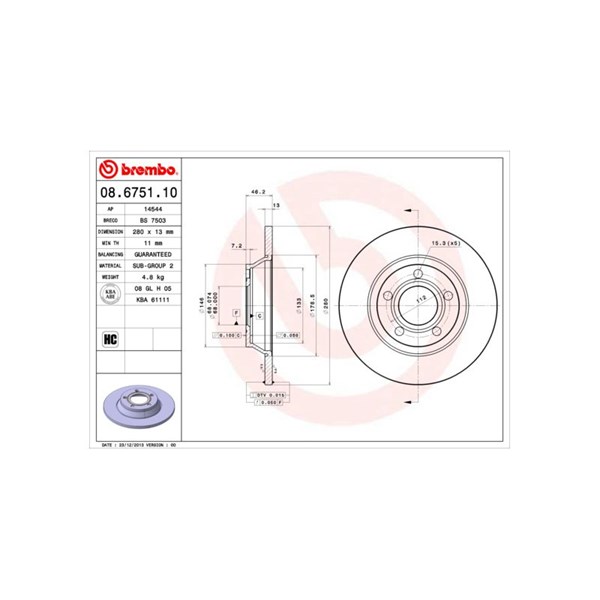 Bromsskiva Solid, Framaxel Brembo 08.6751.10 BREMBO