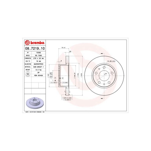 Bromsskiva Solid, Framaxel Brembo 08.7219.10 BREMBO