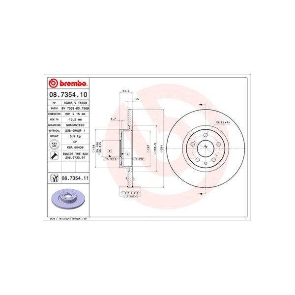 Bromsskiva Solid, Framaxel Brembo 08.7354.10 BREMBO