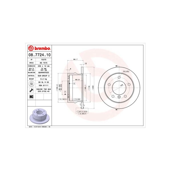 Bromsskiva Solid, Bakaxel Brembo 08.7724.10 BREMBO