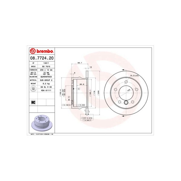 Bromsskiva Solid Brembo 08.7724.20 BREMBO