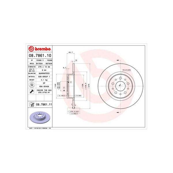 Bromsskiva Solid, Bakaxel Brembo Coated disc line 08.7861.11 BREMBO