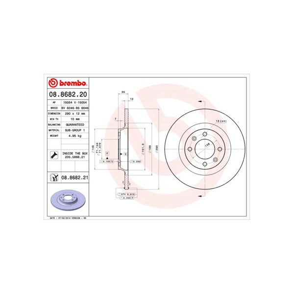 Bromsskiva Solid, Bakaxel, Framaxel Brembo 08.8682.21 BREMBO