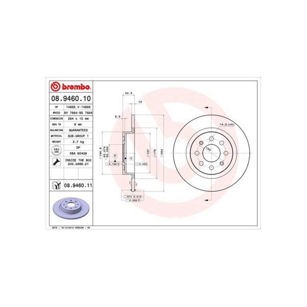 Bromsskiva Solid, Bakaxel Brembo Coated disc line 08.9460.11 BREMBO