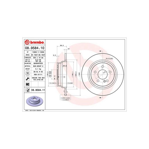 Bromsskiva, Bakaxel BREMBO Bromsskiva, Bakaxel BREMBO