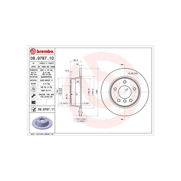 Bromsskiva Solid, Bakaxel Brembo Coated disc line 08.9787.11 BREMBO Bromsskiva Solid, Bakaxel Brembo Coated disc line 08.9787.11 BREMBO