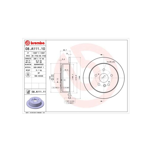Bromsskiva Solid, Bakaxel Brembo Coated disc line 08.A111.11 BREMBO