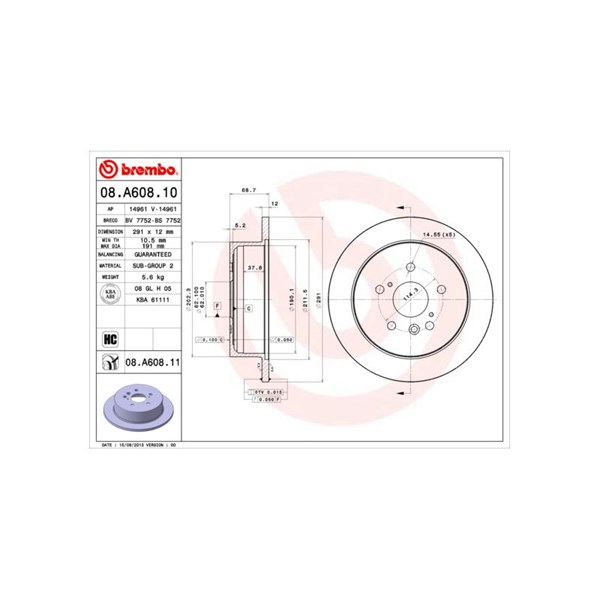 Bromsskiva Solid, Bakaxel Brembo 08.A608.10 BREMBO Bromsskiva Solid, Bakaxel Brembo 08.A608.10 BREMBO
