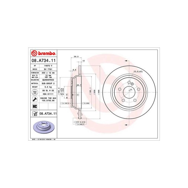 Bromsskiva Solid, Bakaxel Brembo Coated disc line 08.A734.11 BREMBO Bromsskiva Solid, Bakaxel Brembo Coated disc line 08.A734.11 BREMBO