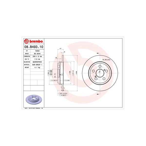 Bromsskiva Solid, Bakaxel Brembo 08.B493.10 BREMBO Bromsskiva Solid, Bakaxel Brembo 08.B493.10 BREMBO