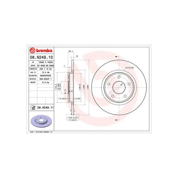 Bromsskiva Solid, Bakaxel Brembo Coated disc line 08.N249.11 BREMBO
