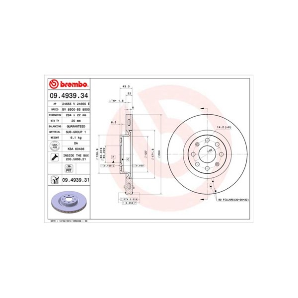 Bromsskiva Ventilerad, Framaxel Brembo 09.4939.31 BREMBO
