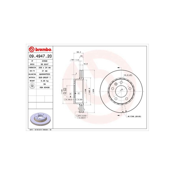 Bromsskiva Ventilerad, Framaxel Brembo 09.4947.20 BREMBO