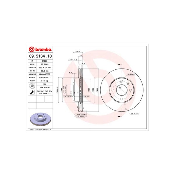 Bromsskiva Ventilerad, Framaxel Brembo 09.5134.10 BREMBO