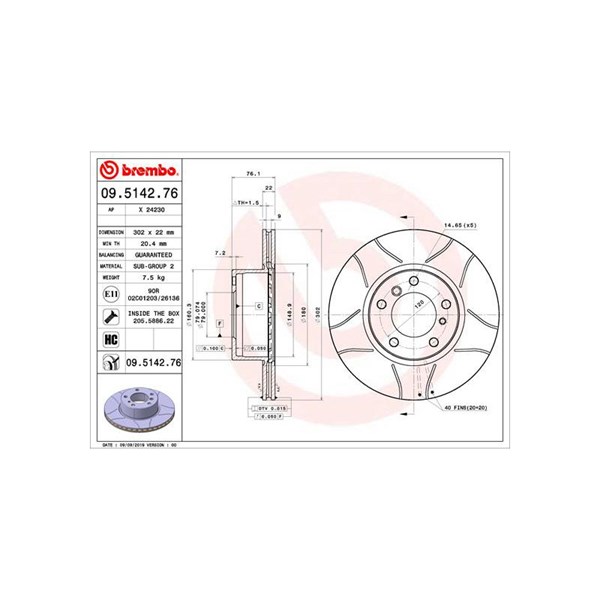 Bromsskiva Ventilerad, Framaxel Brembo Brembo max line 09.5142.76 BREMBO