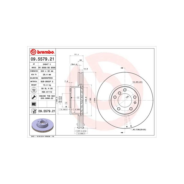 Bromsskiva Ventilerad, Framaxel Brembo 09.5579.21 BREMBO