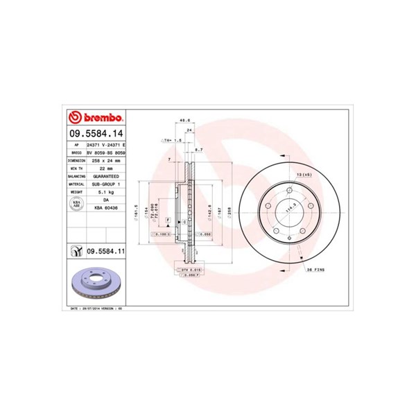 Bromsskiva Ventilerad, Framaxel Brembo 09.5584.14 BREMBO