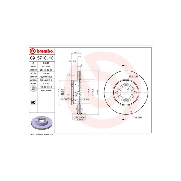 Bromsskiva Ventilerad, Framaxel Brembo 09.5710.10 BREMBO