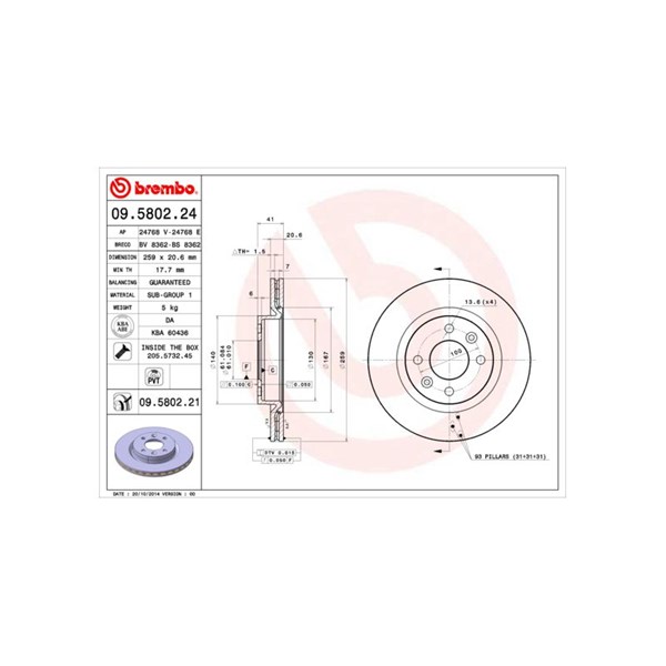 Bromsskiva Ventilerad, Framaxel Brembo 09.5802.24 BREMBO