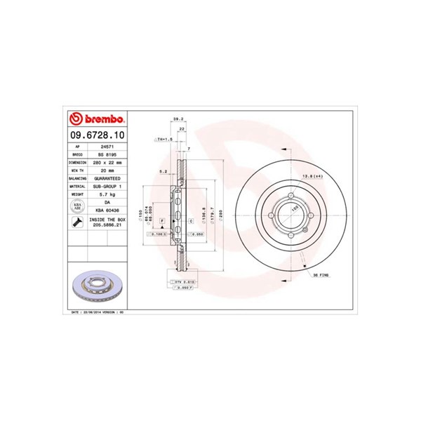 Bromsskiva Ventilerad, Framaxel Brembo 09.6728.10 BREMBO
