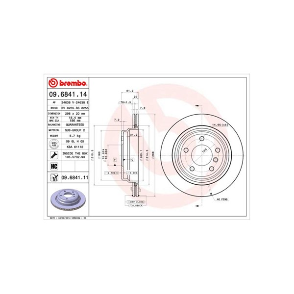 Bromsskiva Ventilerad, Bakaxel Brembo Coated disc line 09.6841.11 BREMBO