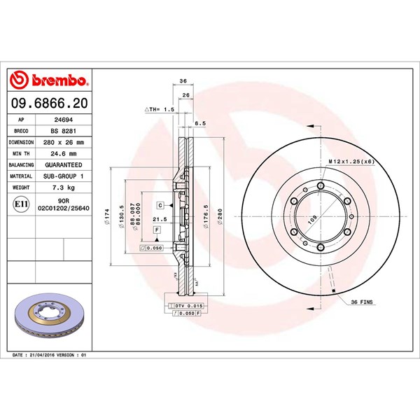Bromsskiva Ventilerad, Framaxel Brembo 09.6866.20 BREMBO