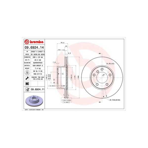 Bromsskiva Ventilerad, Framaxel Brembo 09.6924.11 BREMBO