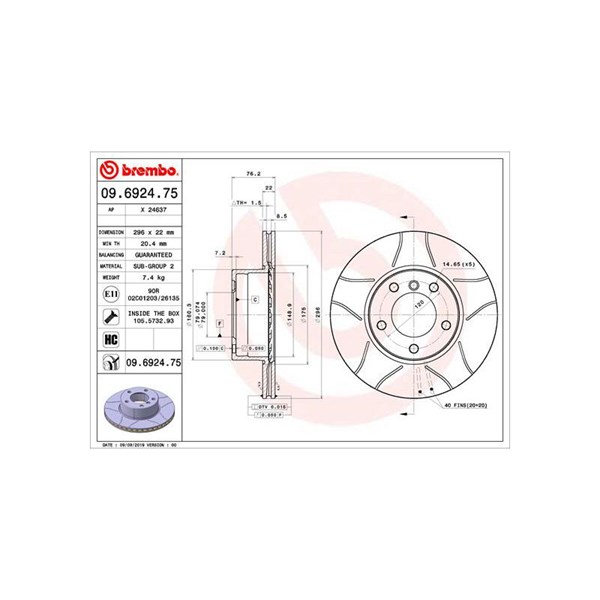 Bromsskiva Ventilerad, Framaxel Brembo Brembo max line 09.6924.75 BREMBO