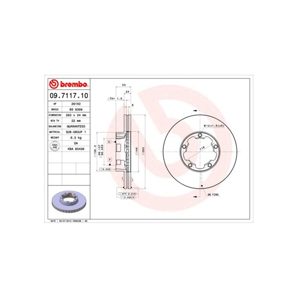 Bromsskiva Ventilerad, Framaxel Brembo 09.7117.10 BREMBO