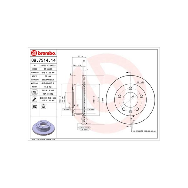 Bromsskiva Ventilerad, Framaxel Brembo 09.7314.14 BREMBO