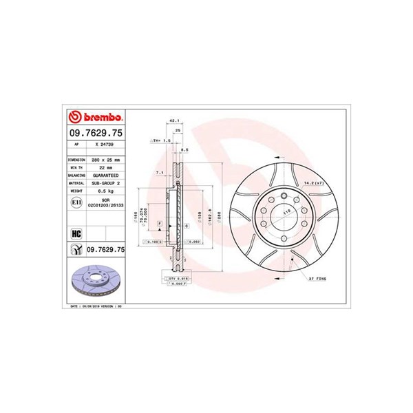 Bromsskiva Ventilerad, Framaxel Brembo Brembo max line 09.7629.75 BREMBO